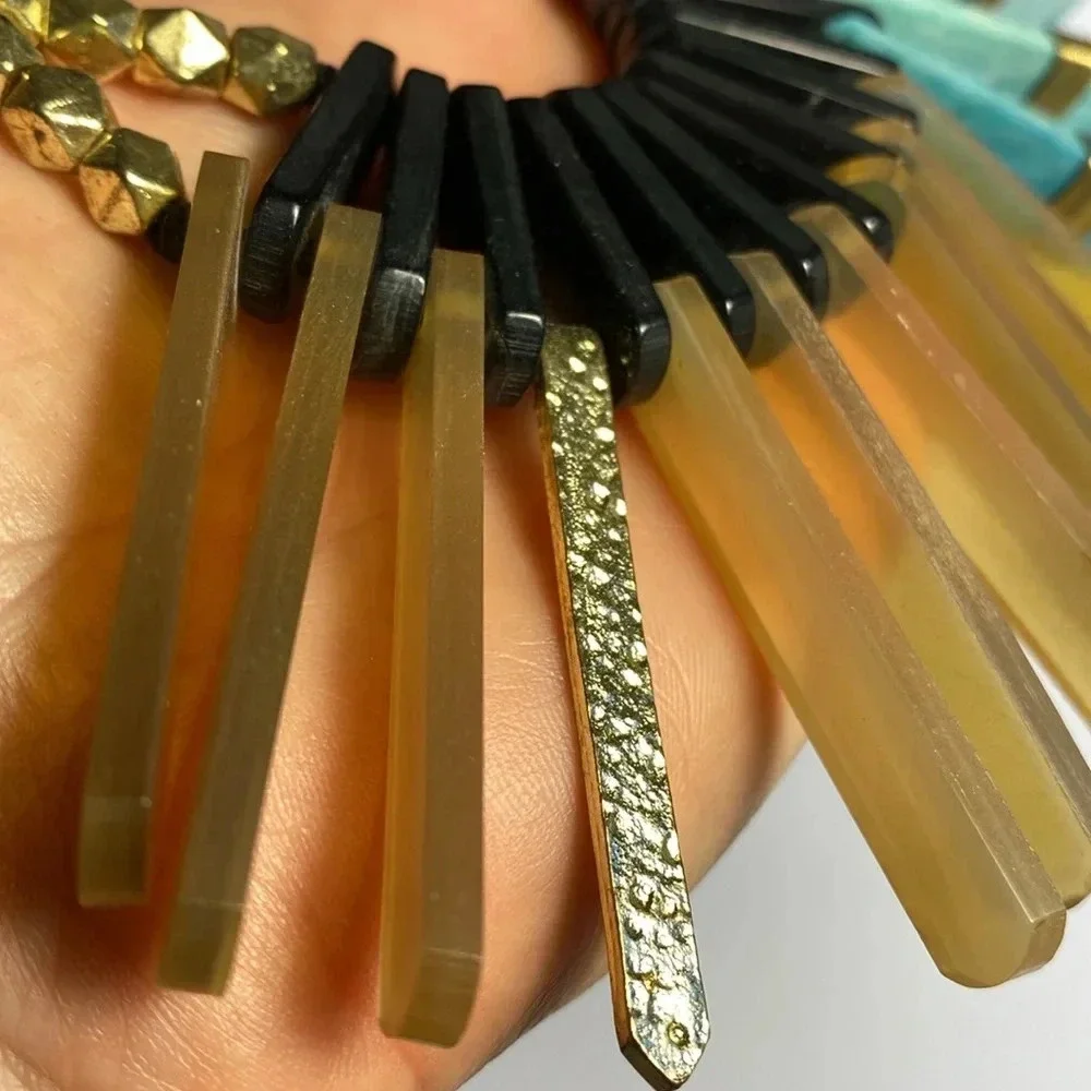 NEW Fair Trade Beaded Fan Statement Large Necklace Rope Gold Black Turquoise - Picture 8 of 12